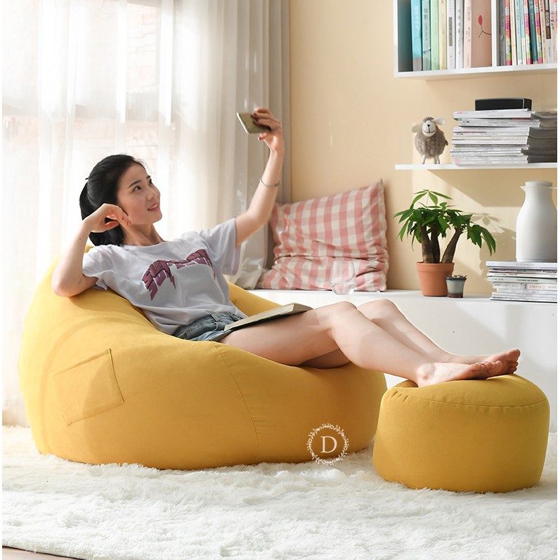 Ghế beanbag trái lê, đã gồm hạt bean, Vải thô sofa cao cấp, chịu lực, thoáng mát, êm ái, Ghế tốt cho sống lưng, đọc sách