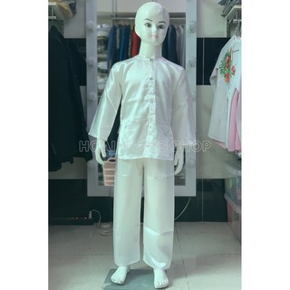 Hàng sẵn - Bộ bà ba bé trai phi màu trắng dáng nhà công tử. Đủ Size, đủ màu dễ chọn lựa.