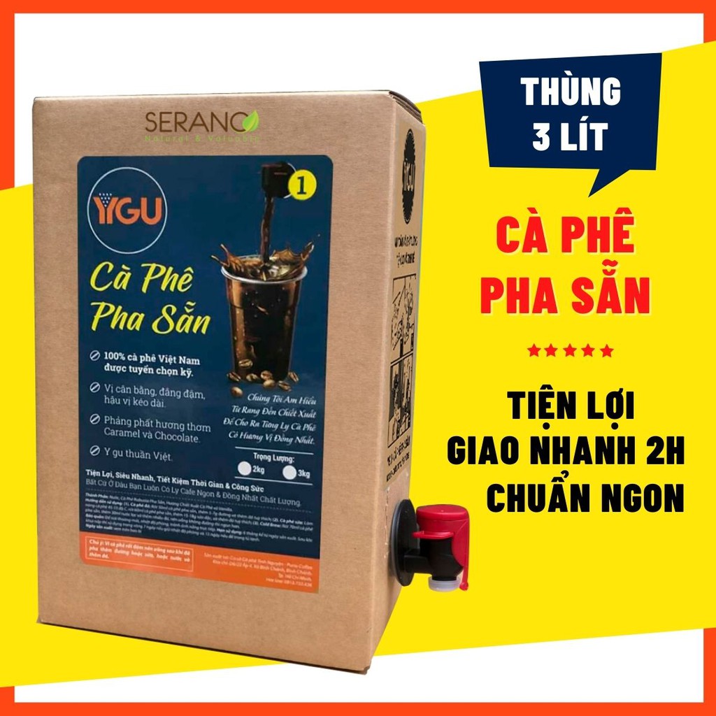 Cà phê uống liền pha sẵn YGU 3 lít nước cốt cà phê đặc, cafe đen không đường nguyên chất, pha đen Việt, đen đá, sữa đá