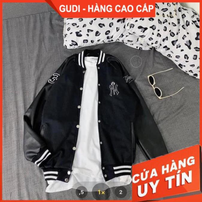 Áo Khoác Bomber 03 Tay Phối Da Unisex, Dáng Thể Thao Đen Cổ Viền Nỉ Nam Nữ | BigBuy360 - bigbuy360.vn