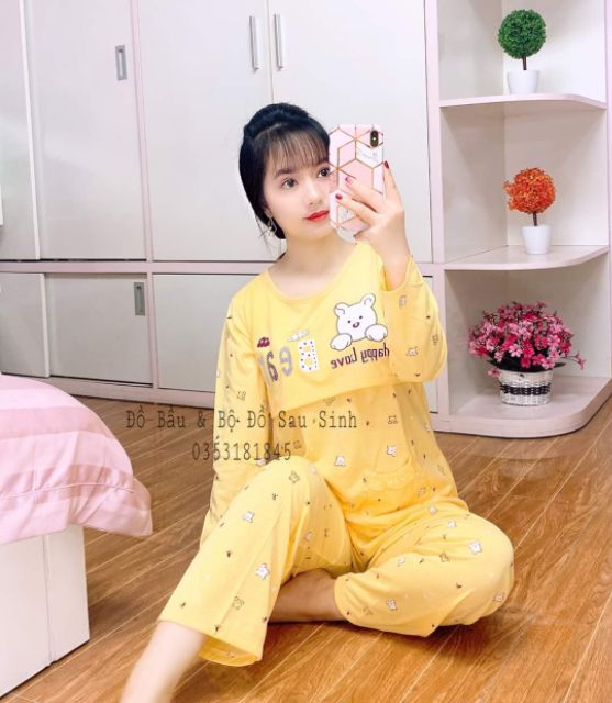 ( Nhiều Màu ) Bộ Quần Áo Bầu Và Sau Sinh Mở Nắp Ngực Cho Bé Bú 45-65Kg