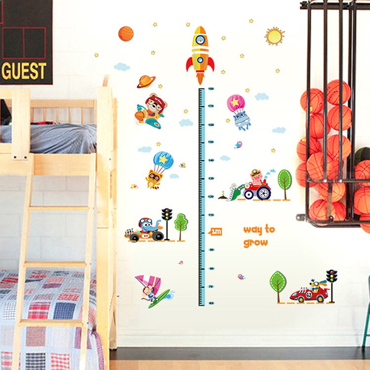 Decal dán tường cho bé  đo chiều cao phương tiện giao thông