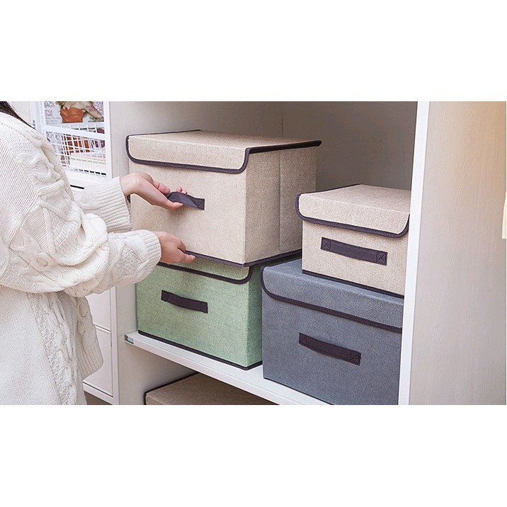 Combo 2 hộp túi vải đựng đồ thùng đựng quần áo đồ lót đồ chơi đa năng bằng vải cứng,có nắp không cần tủ