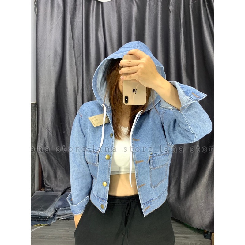 Áo khoác jeans nữ có mũ rộng tuyệt đỉnh thêu HE và Basic size 38-58kg Panda