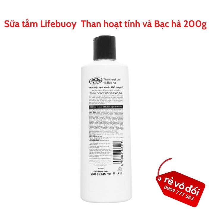 Sữa tắm Lifebuoy than hoạt tính và bạc hà 200g - Mẫu quà tặng