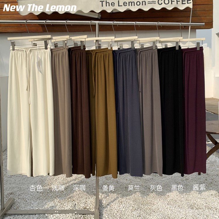SUXI Quần Dài Lưng Cao Ống Rộng Màu Sắc Đơn Giản Phong Cách Hàn Quốc
