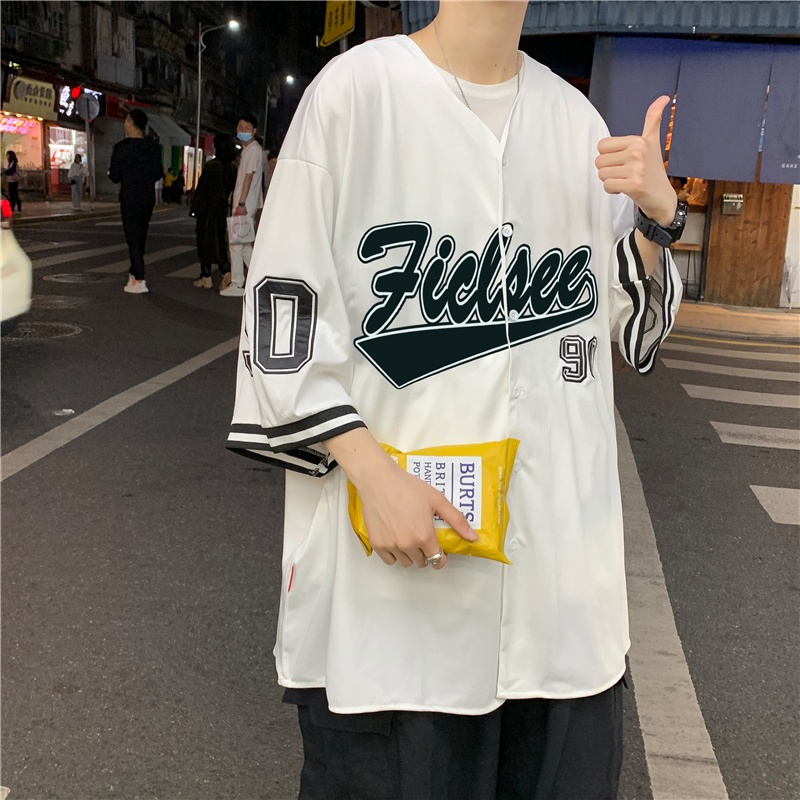 Áo Thun Bóng Chày Tay Lửng Dáng Rộng In Họa Tiết Phong Cách Hàn Quốc Dễ Phối Đồ