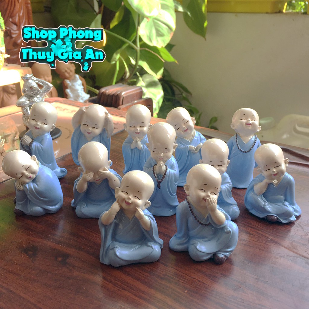 Tượng Chú Tiểu Phong Thủy Màu Lam, Hàng Thủ công tại Việt Nam Trang trí Nội Thất, Bàn làm việc, bể cá