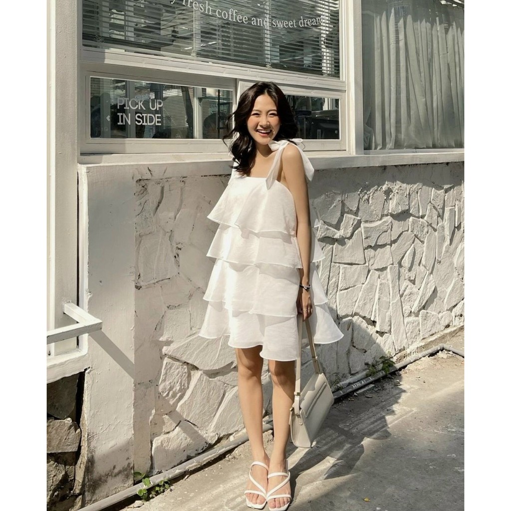 [Mã WASTMAY giảm 15% tối đa 30K đơn 150K] ĐẦM HAI DÂY CỘT NƠ VAI XẾP TẦM 2 MÀU HỒNG TRẮNG TD | BigBuy360 - bigbuy360.vn