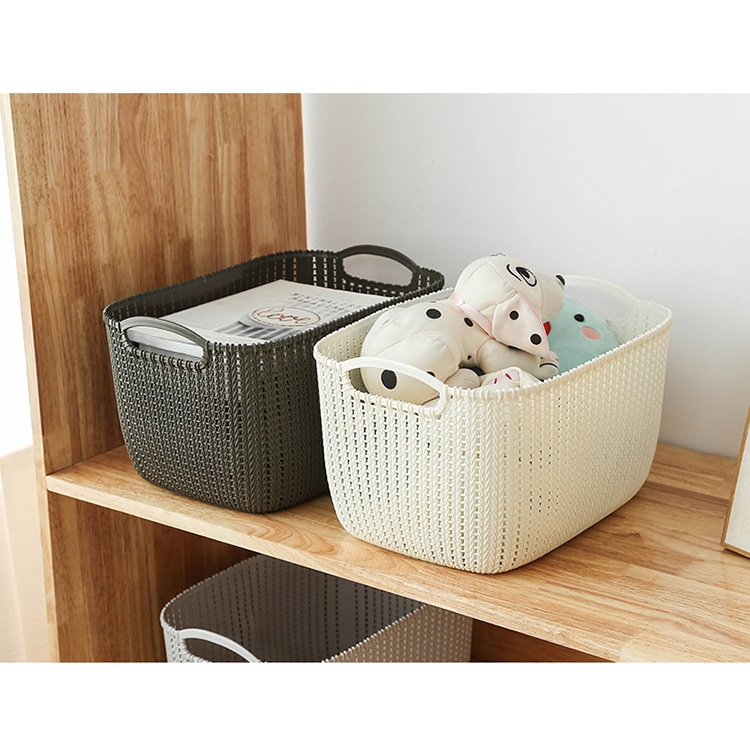 Rổ Nhựa Giả Đan Mây - Rổ Nhựa Chữ Nhật Đựng Đồ Có Quai Cầm Xinh Xắn