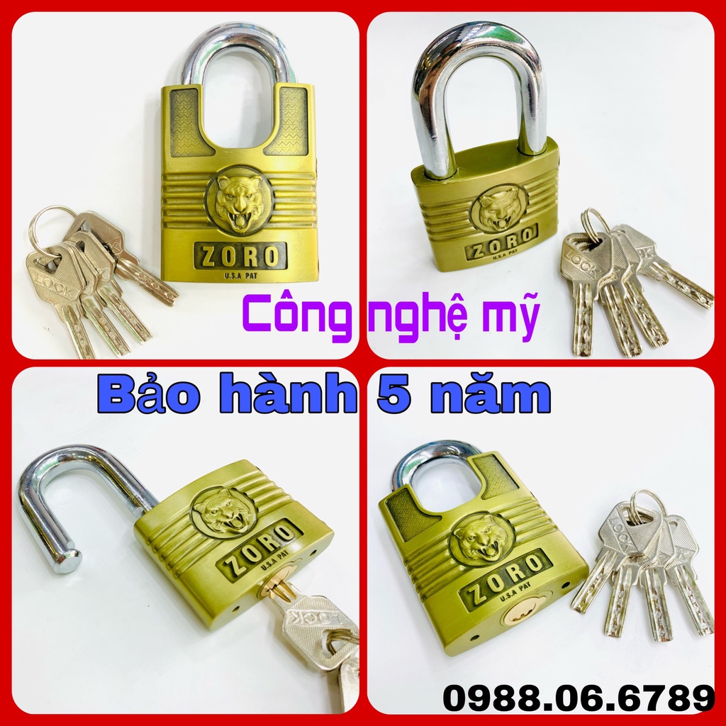 Khóa cao cấp ZORO 6 phân,đầu cọp,chìa muỗng⚡FREE SHIP⚡Công nghệ Mỹ:chống cưa-chống cắt-chống đục-chống cháy-chống nước