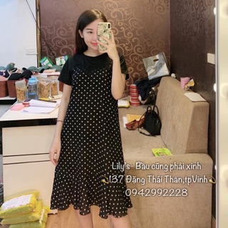 VÁY BẦU THỜI TRANG dáng suông chấm bi công sở chất lụa hàn