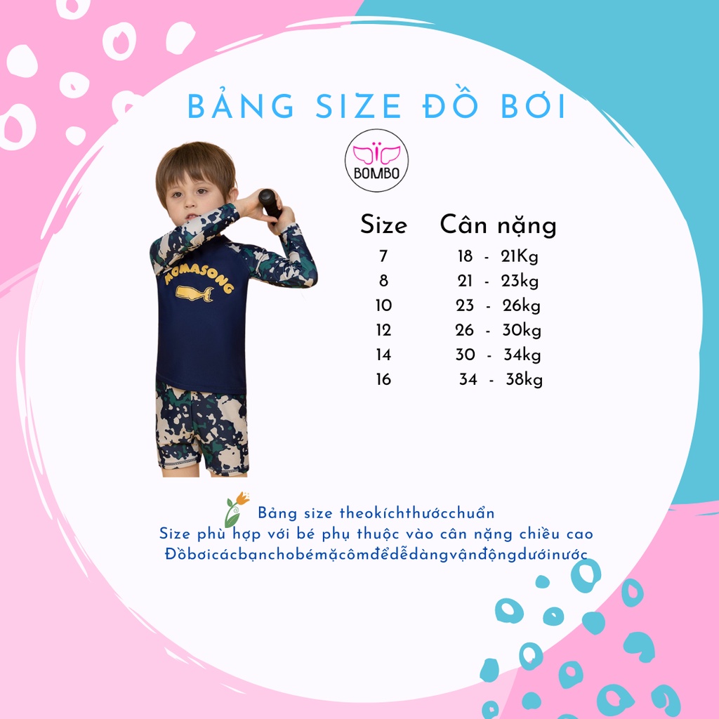 Đồ bơi bé trai tay dài MomaSong chống nắng chống UV in hình cá voi vàng 908211