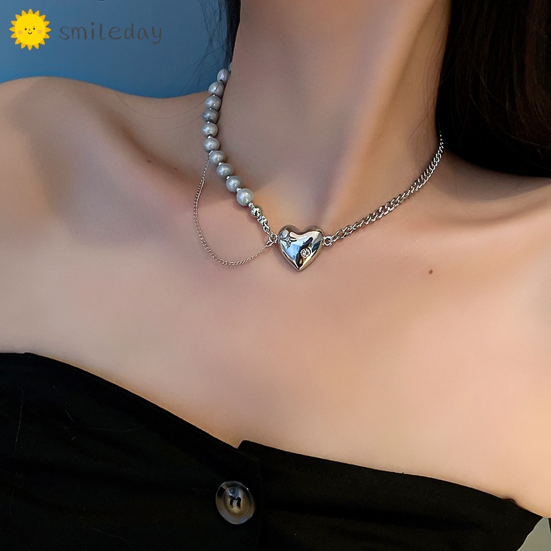 Vòng cổ Choker Mặt Trái Tim Phối Hạt Ngọc Trai Thời Trang Cho Nữ