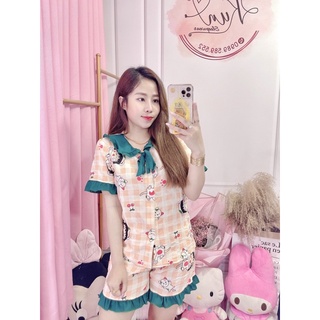 Đồ bộ mặc nhà chất đũi cực mát hoạ tiết xinh xắn