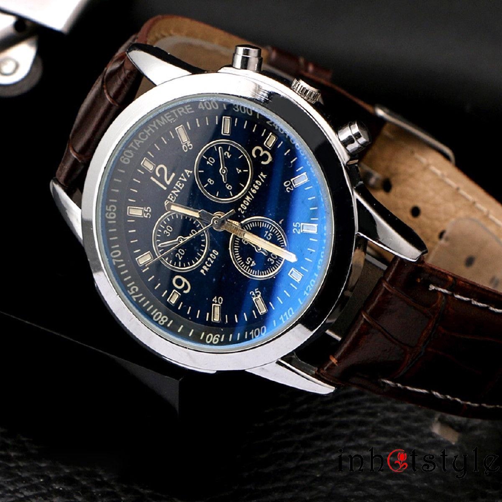 ♪TY★Men's Leather Military Business Sports Quartz Wrist Watch