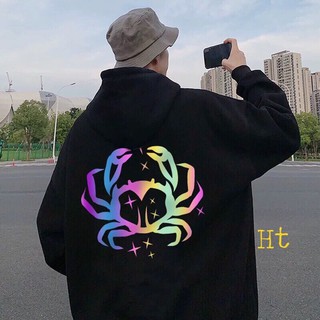 áo hoodie nỉ mũ phản quang 7 màu in cung Cự giải cua in 2 mặt