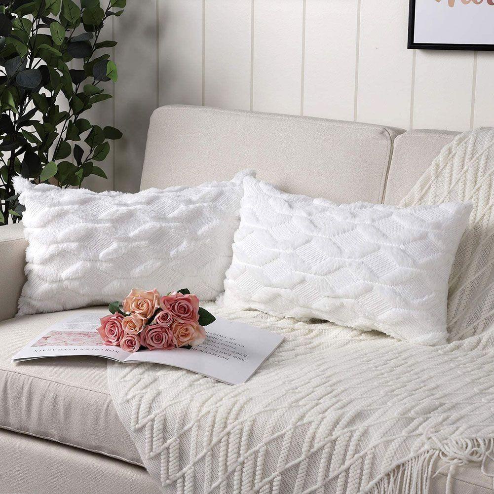 Vỏ Gối Chữ Nhật 30x50 cm Bằng Vải Cotton Mềm Họa Tiết Kẻ Sọc / Hình Thoi Màu Trơn Trang Trí Ghế Sofa