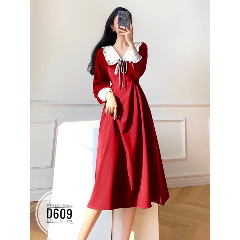 Bigsize Đầm đỏ cổ bèo D609