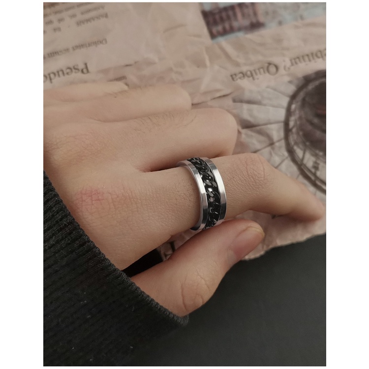 Nhẫn Thép Titan Phối Dây Xích Phong Cách hip hop Hàn Quốc Thời Trang Cho Nam Và Nữ