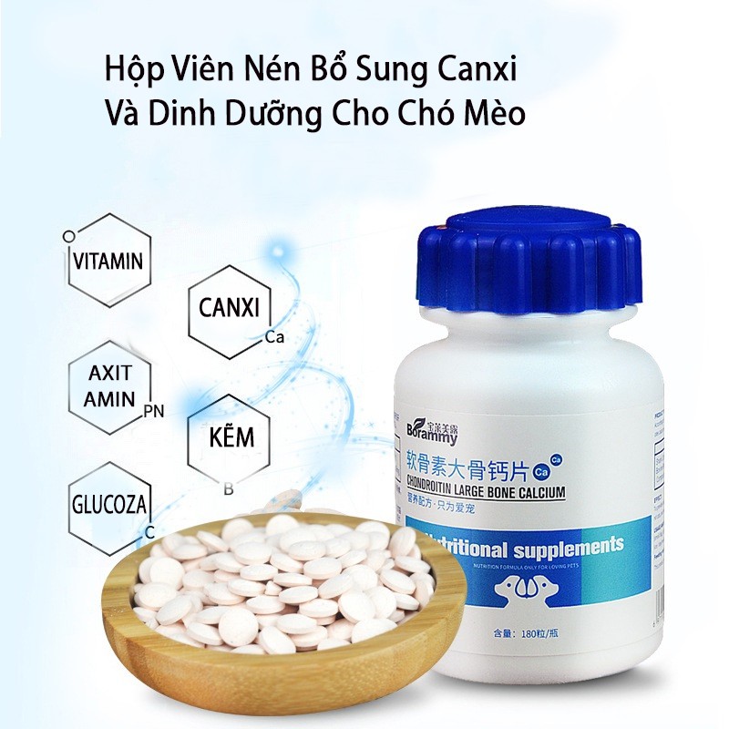 Viên nén bổ sung Canxi, Vitamin, Dinh Dưỡng cho chó mèo- 180 viên