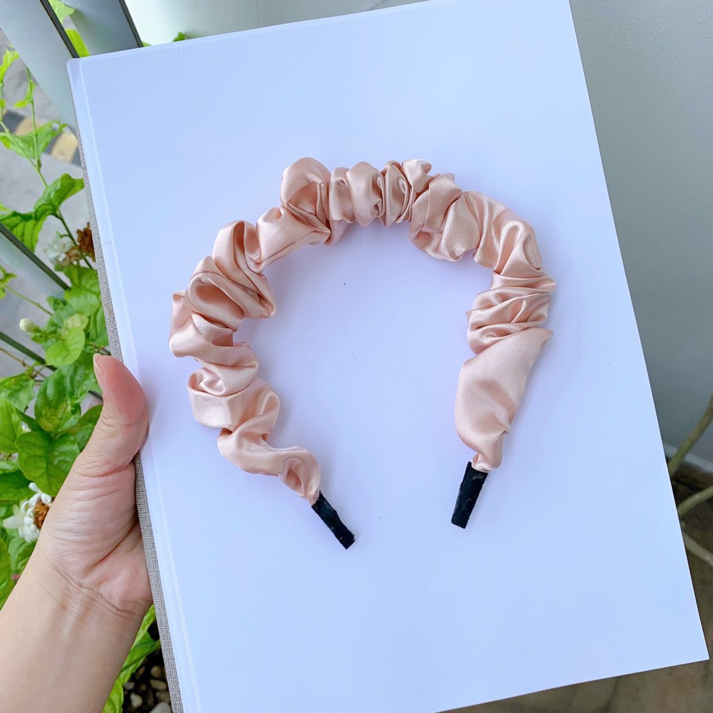 Cài tóc vải scrunchies màu trơn lụa bóng