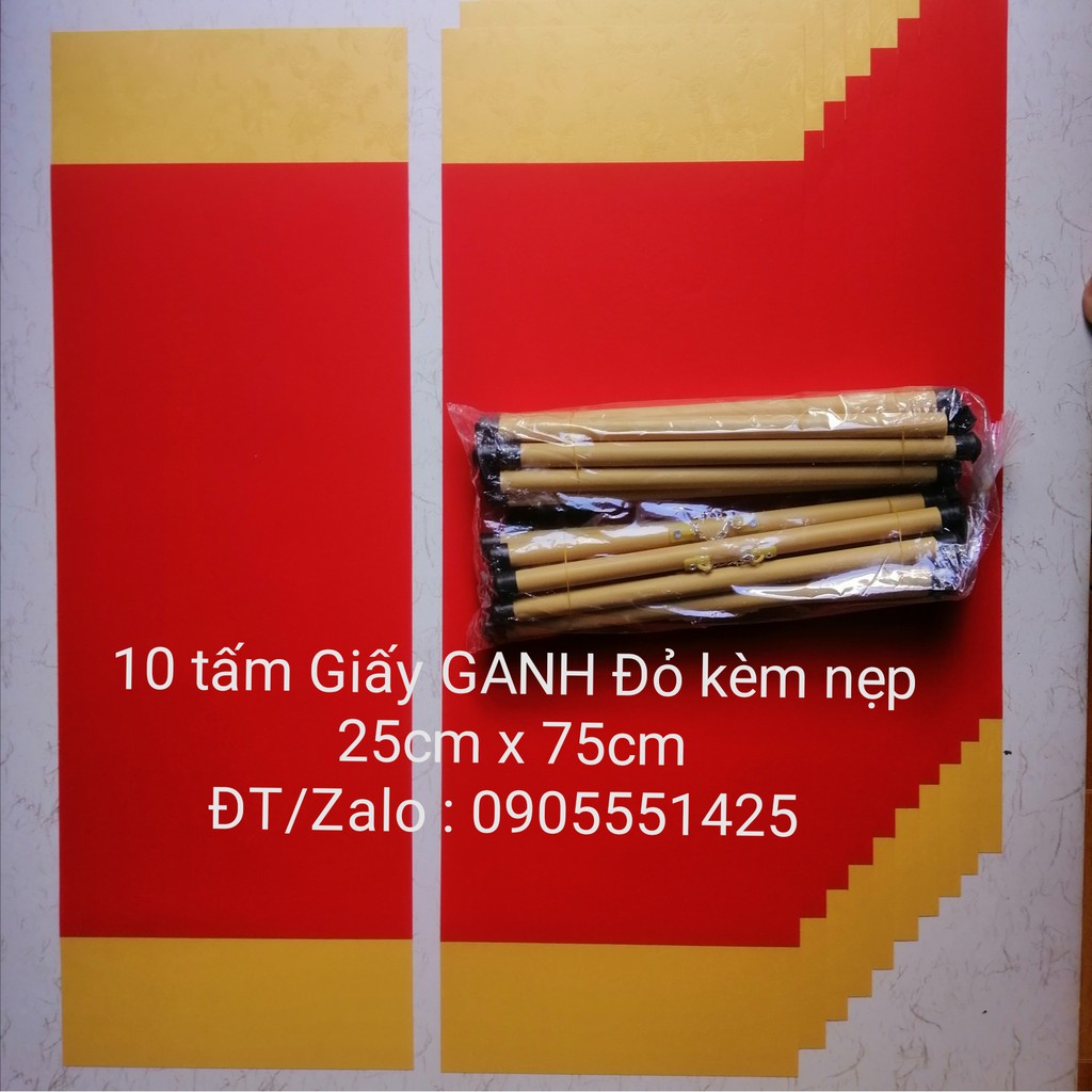 Bộ 10 tấm giấy GANH ĐỎ KÈM NẸP treo. Giấy, nghiên, bút lông, mực tàu viết thư pháp. Mành tre, biểu lụa viết thư pháp