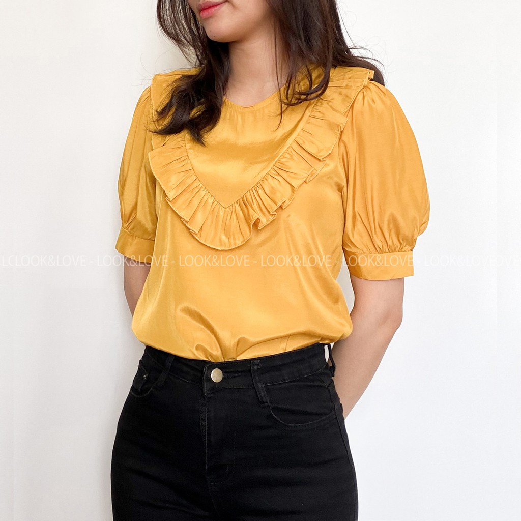 Áo sơ mi nữ tay ngắn Look&Love vải lụa cổ viền dáng tiểu thư nhẹ nhàng, Mã MV01