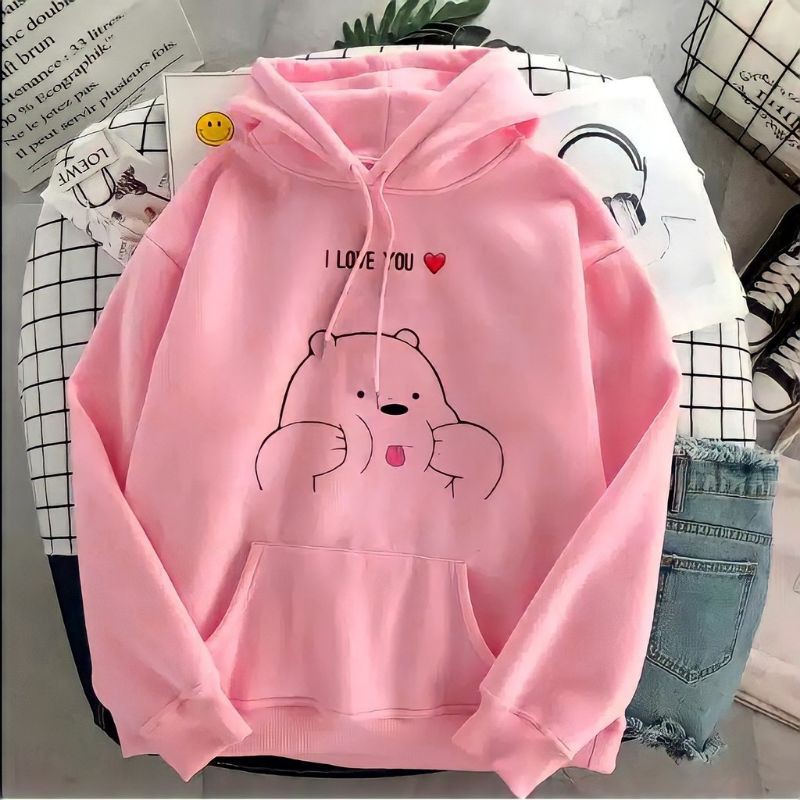 Áo Hoodie In Hình We Bare Bears Màu Hồng Và Trắng Size S M L Xl Xxl