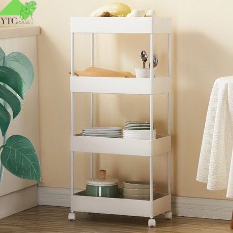 Kệ đựng đồ 4 tầng có bánh xe, giá để đồ 4 ngăn có bánh xe xoay 360 độ, xe để đồ 4 tầng