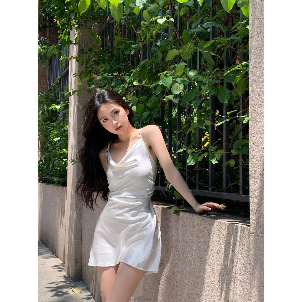 Cocory vn Đầm Hai Dây Màu Trơn Dáng Ôm Thời Trang Hàn Quốc Dành Cho Nữ