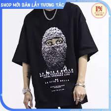 áo thun cotton cao cấp tay lỡ phông nam nữ from rộng unisex in nổi người bịt mặt 5D
