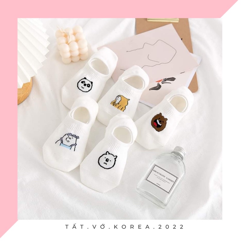 Tất nữ thấp cổ, vớ nữ lười nửa bàn chân ba chú gấu we bare bear phong cách hàn quốc dễ thương