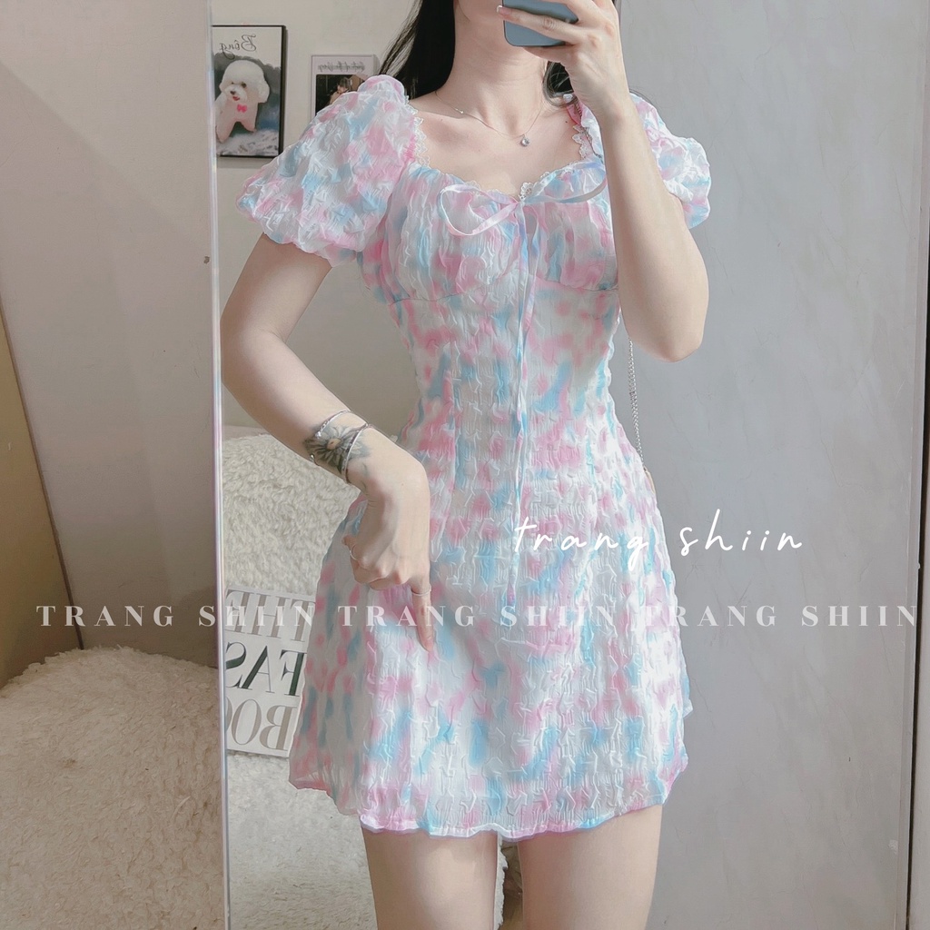 (Có BigSize) Đầm Váy Bông Xốp Nhún Ngực Viền Ren