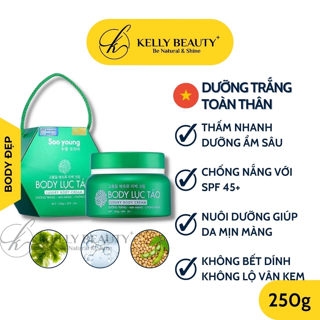 Kem Dưỡng Trắng BODY Lục Tảo SOOYOUNG 250g – Dưỡng Trắng, Giữ ẩm, Chống Nắng, Không Bết Dính | KELLY BEAUTY