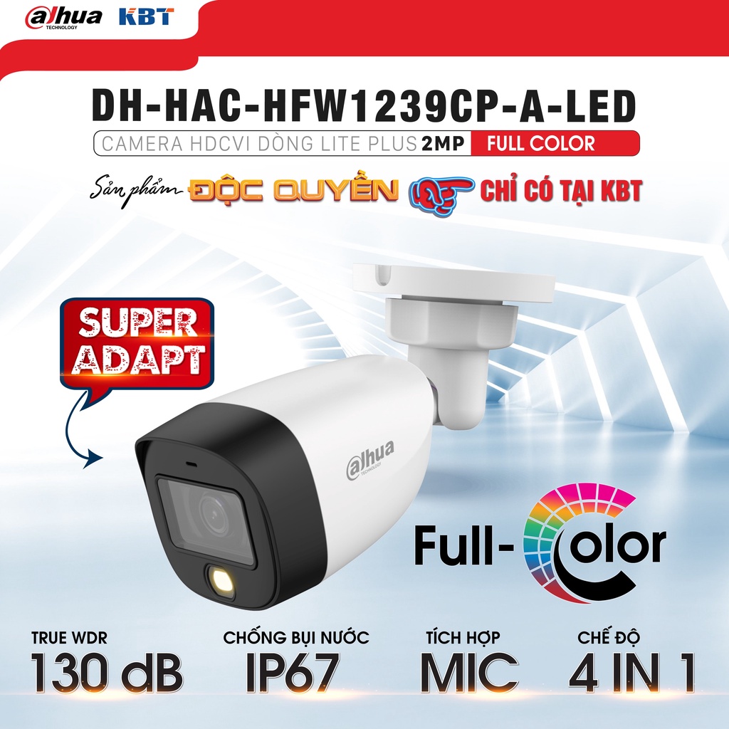 Camera HDCVI có màu DAHUA DH-HAC-HFW 1239CP-LED hoặc HFW 1239CP-A-LED có míc  2.0 Megapixel