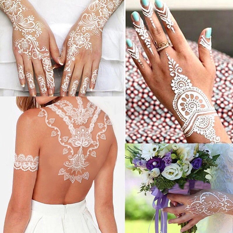 Miếng Dán Hình Xăm Henna Ren Trắng Chống Nước