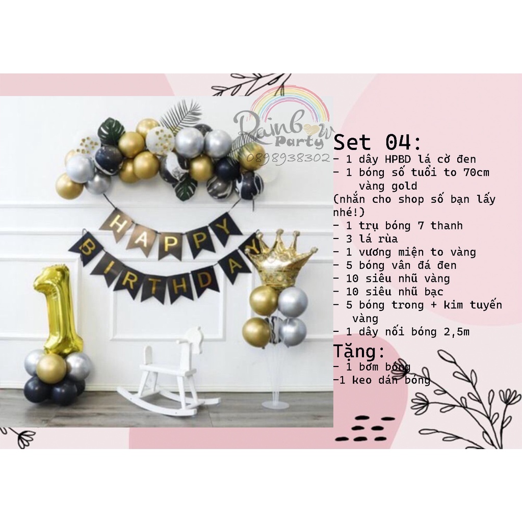 Set bong bóng trang trí sinh nhật kèm trụ giả bóng bay thích hợp cho mọi lứa tuổi