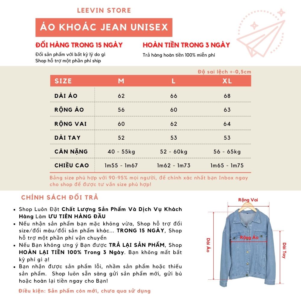 Áo Khoác Nữ Jean UNISEX Form Rộng Nam Nữ Màu Xanh và Đen - Áo khoác bò nữ form rộng suông Leevin Store