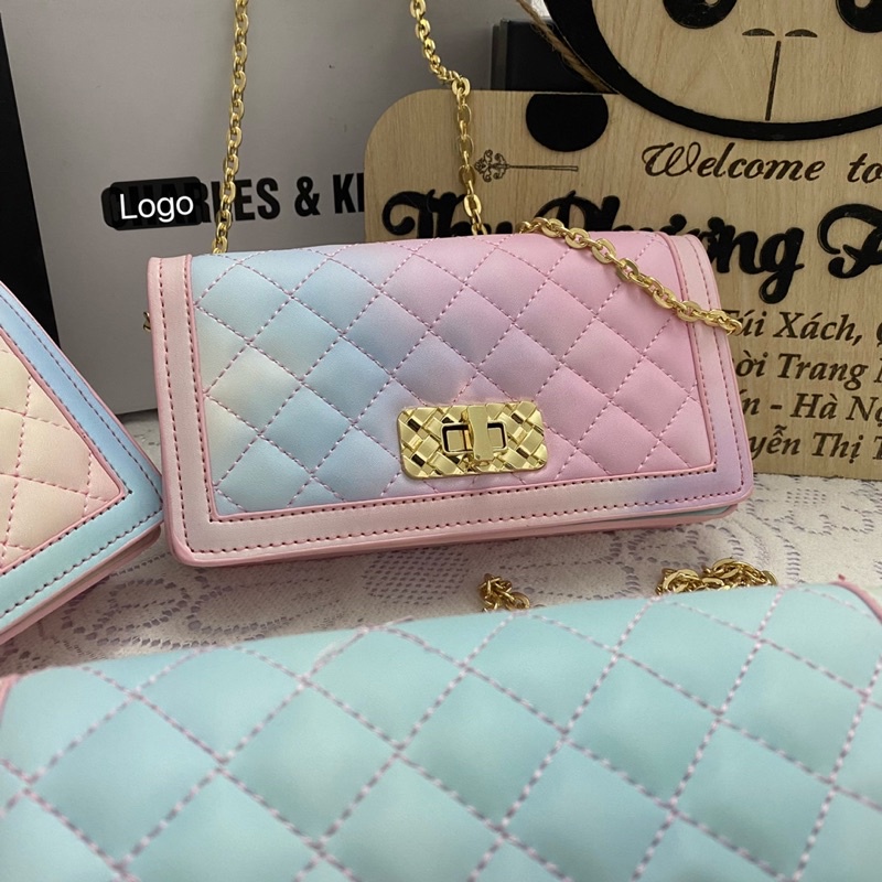 Túi đeo chéo, kẹp nách Cê Ka cầu vồng khoá xoay dùng được 2 mặt (ảnh thật shop chụp - kèm video shop quay)