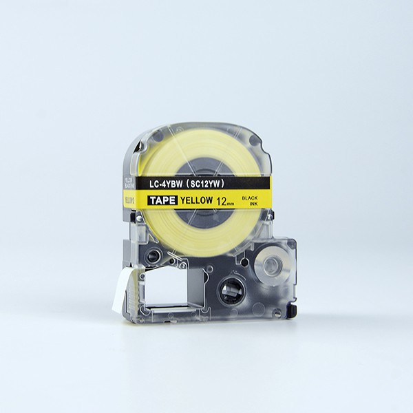 Nhãn in chữ đen nền vàng SC12YW / LC-4YBN (12mm) tương thích máy in nhãn Epson / KingJim Tepra (Yellow)