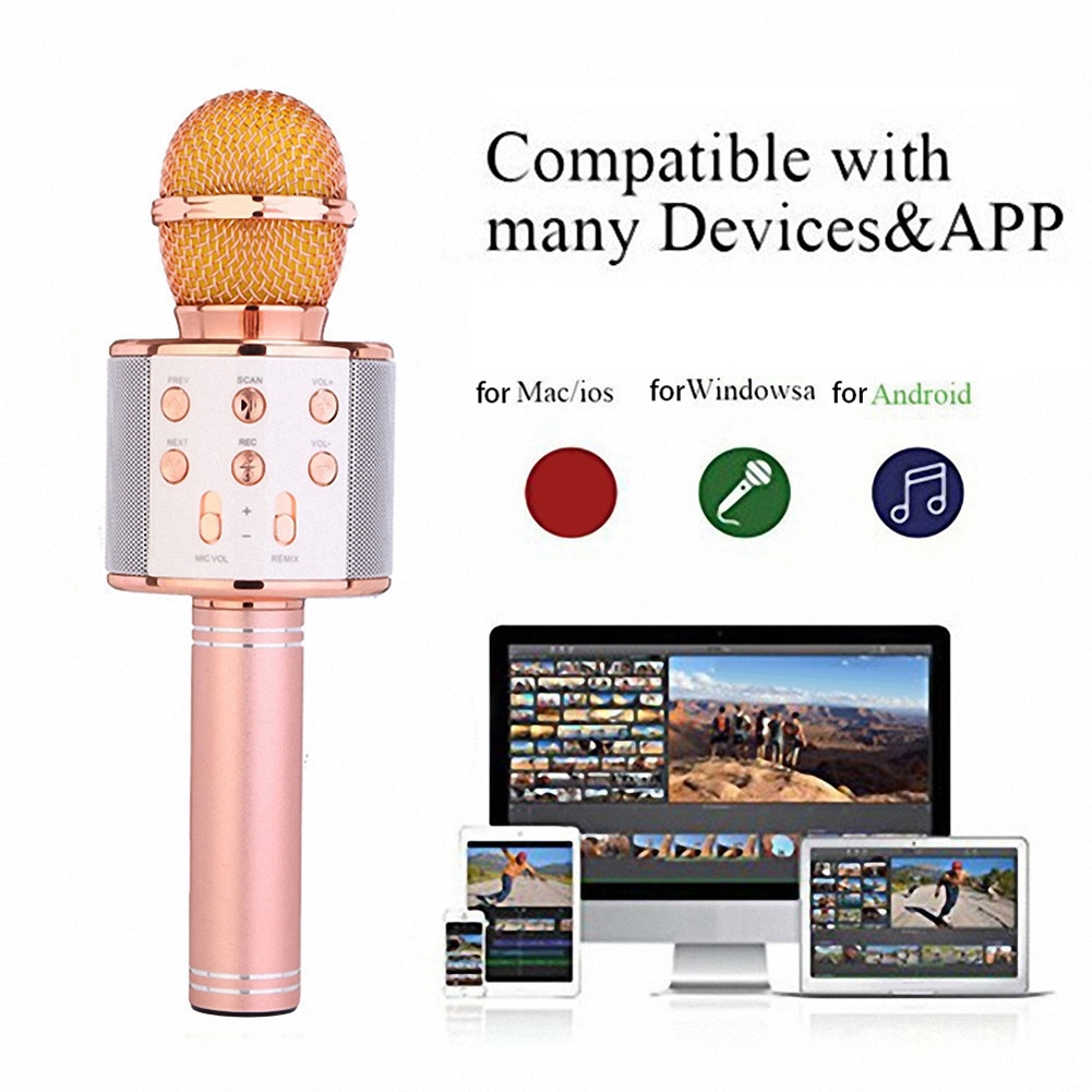 Micro Hát Karaoke Không Dây Kết Nối Bluetooth Tích Hợp Điện Thoại Tiện Dụng