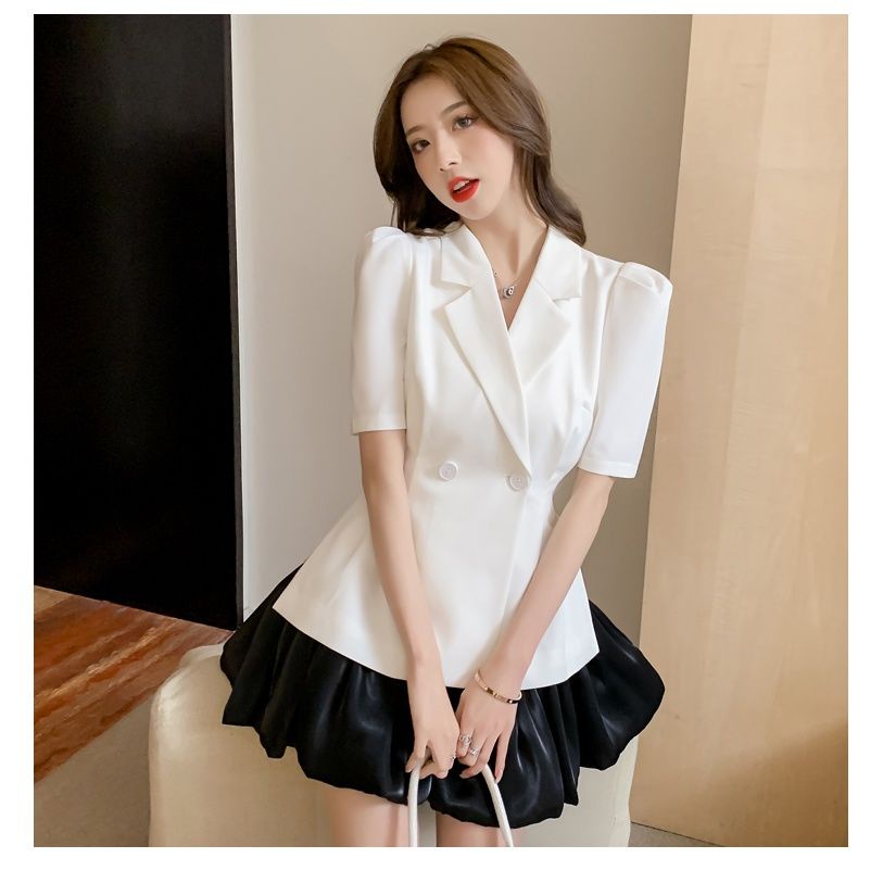 Bộ Áo Khoác Vest Tay Ngắn + Chân Váy Ngắn Lưng Cao Thời Trang Mùa Hè Mới Cho Nữ 2021