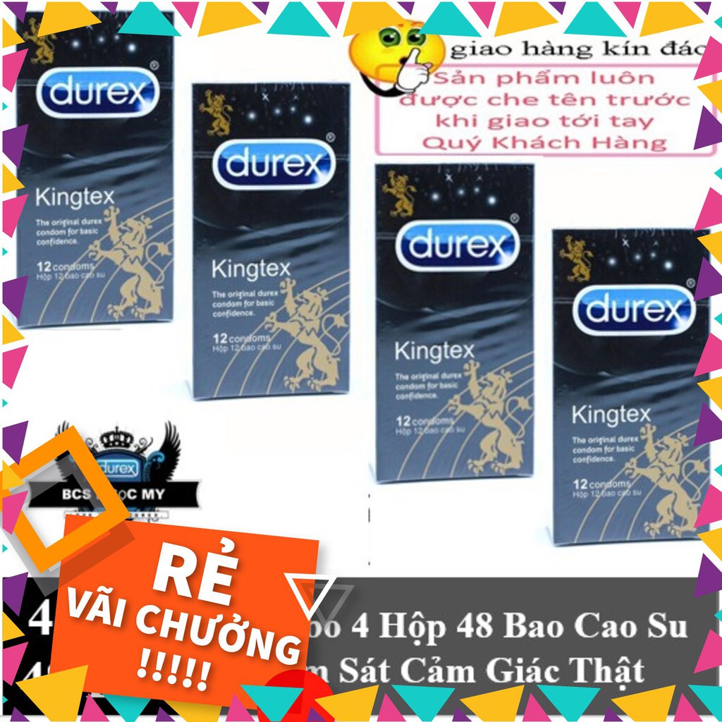 Combo 4 Hộp 48 Cái Bao Cao Su ÔM SÁT Có Cảm Giác Thật Nhất Durex KingTex