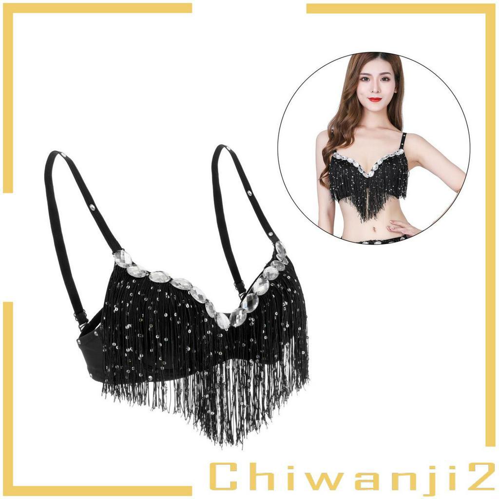[Chiwanji2] Áo Ngực Múa Bụng Đính Kim Sa Lấp Lánh Phối Tua Rua Màu Trắng Dành Cho Tiệc Tùng