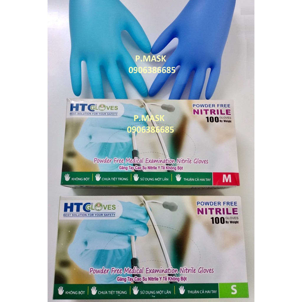 Găng Tay Y Tế Không Bột, Găng Tay HTC 100 Chiếc/ hộp HTC màu Xanh