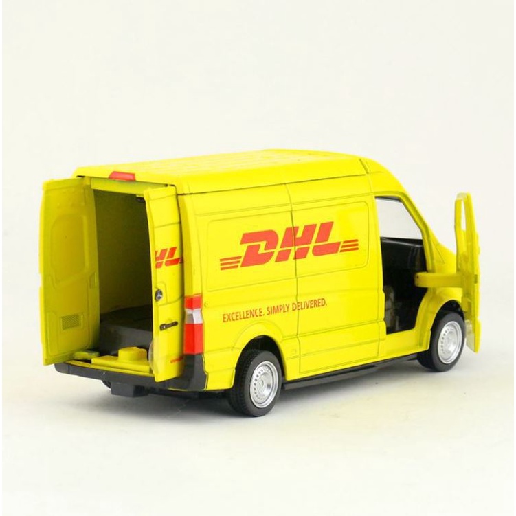 Mô hình xe DHL Mercedes-Benz Sprinter 1:36 kim loại ô tô tải vận chuyển đồ chơi trẻ em oto o to mini vỏ sắt trưng bày