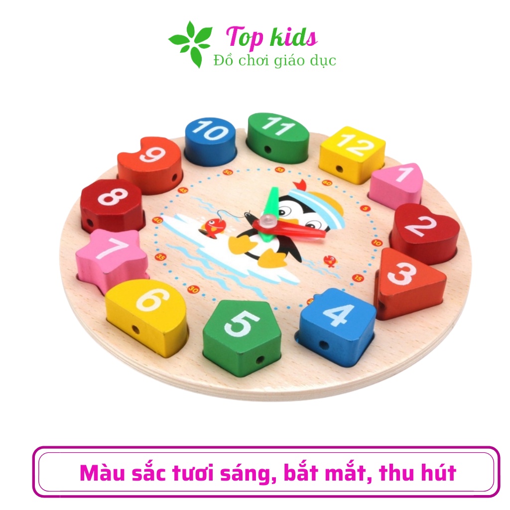 Đồ chơi montessori cho bé đồ chơi gỗ thông minh phát triển trí tuệ đồng hồ hình khối giáo dục sớm - TOPKIDS