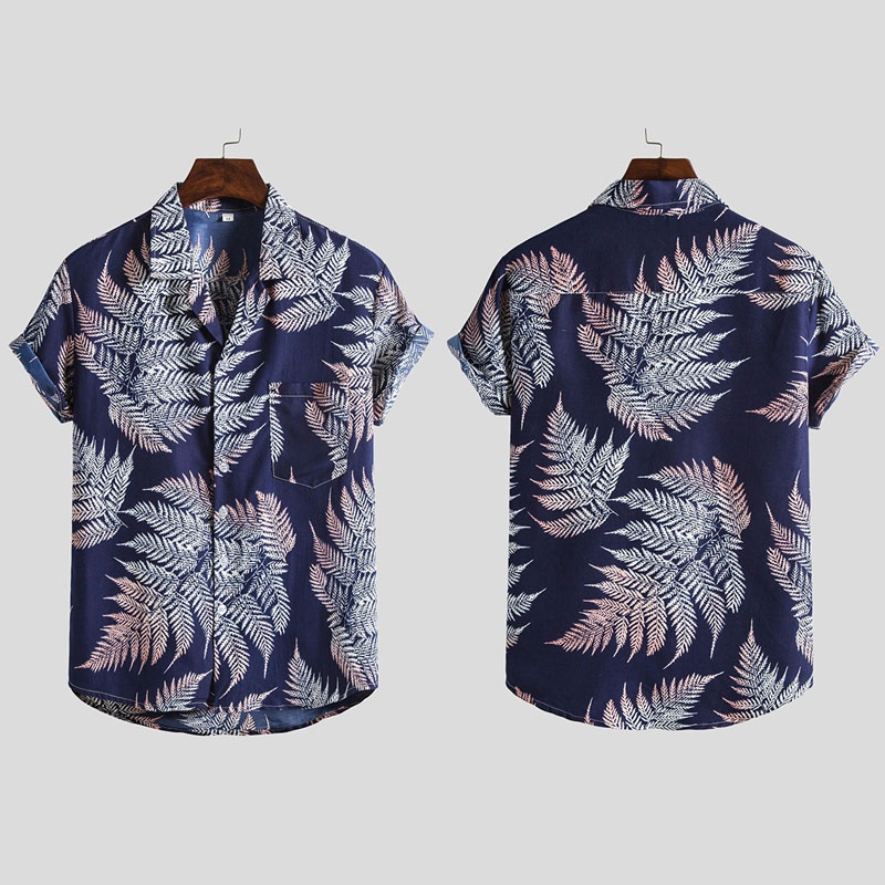 Áo Sơ Mi Tay Ngắn Dáng Rộng In Họa Tiết Hoa Phong Cách Hawaii Cổ Điển Màu Xanh Navy / Đen / Vàng / Xanh Lá Cho Nam