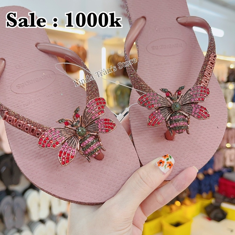 dép trơn HVN ktv hồng ruốc mix charm